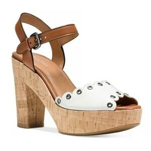 COACH Women's Platform Leather Sandals Shoes Chunky Heel Open-Toe Size 9